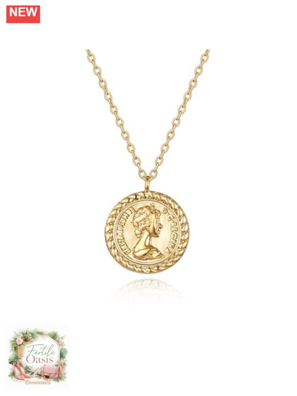 18k Gold Plated Vintage Coin Pendant Necklace Dainty Medallion Jewelry